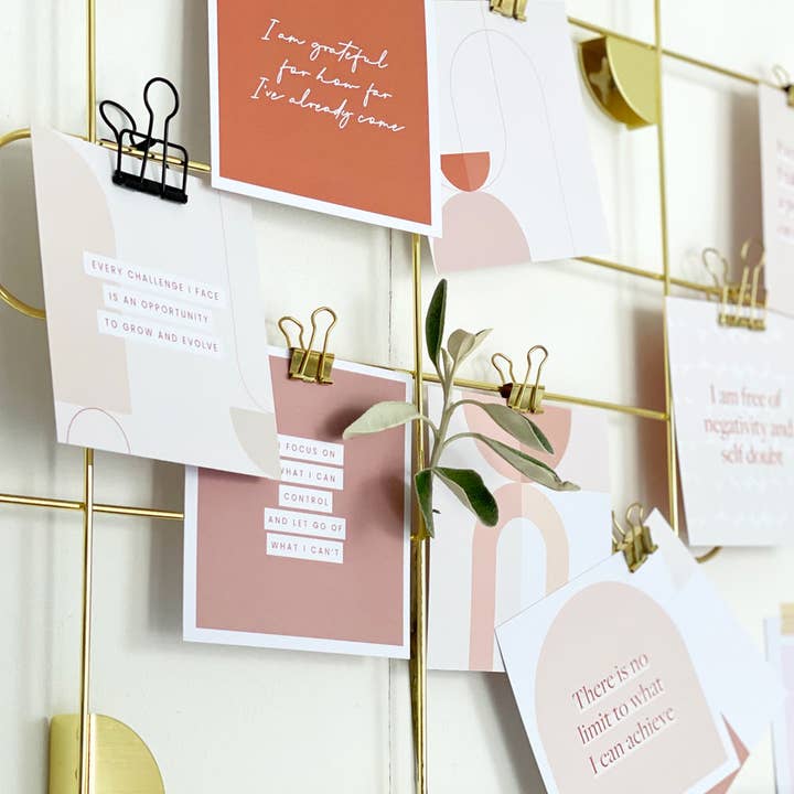 AIM Studio Co - Wholesale Stationery/Notecard Set - Positive Daily Affirmation Card Bundle with Wooden Holder