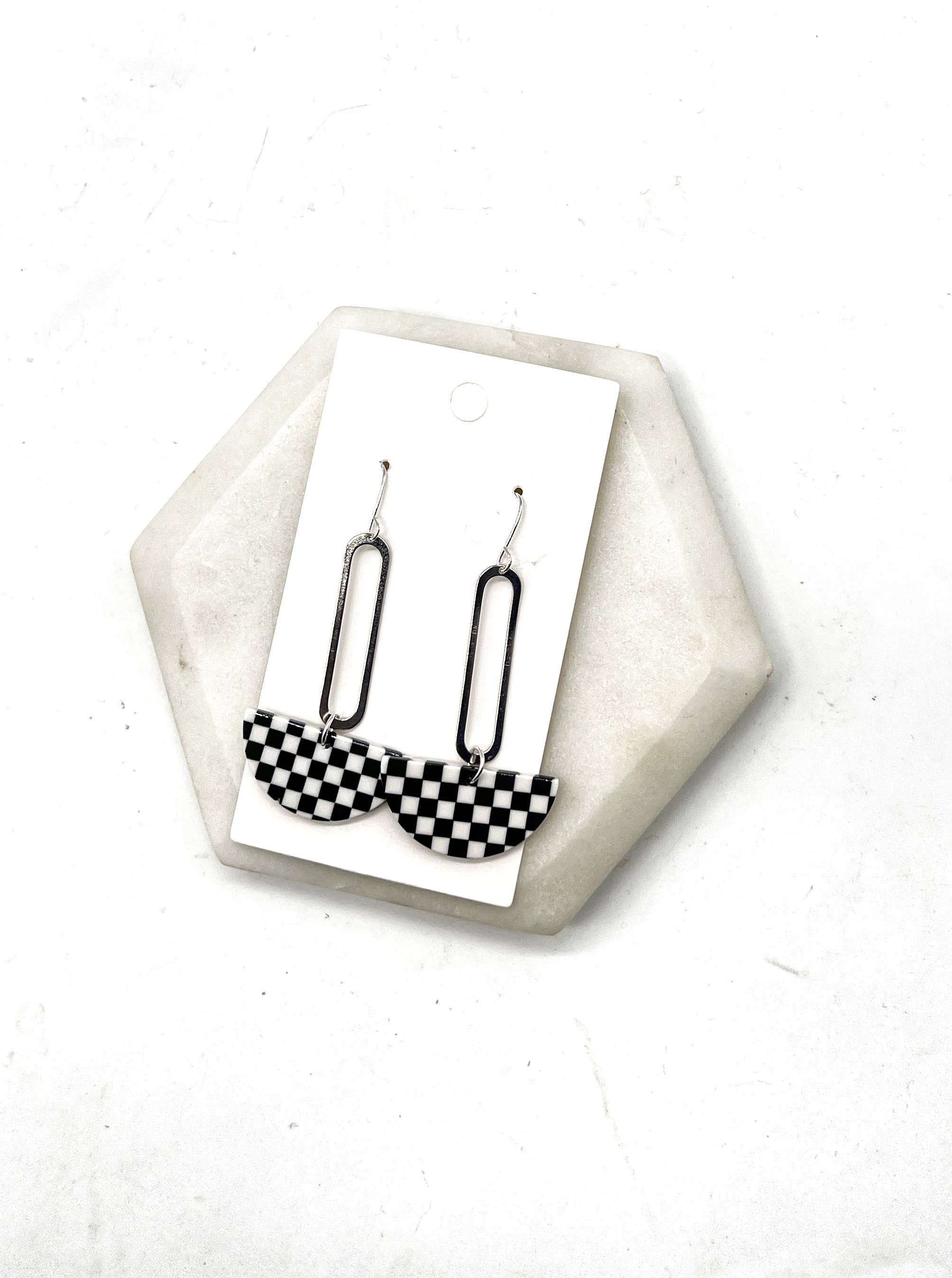 Baubles by B - Wholesale Dangle Earrings - Checkered Swing Acrylic Statement Earrings6