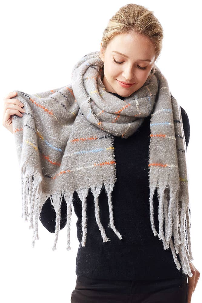 Hana - Wholesale Scarf - Women's - Glitz Color Stitch Fuzzy Oblong Winter Scarf16