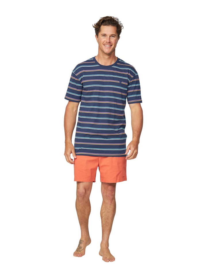 Mens - T-Shirt - Stripe Staple - Navy Multi for wholesale by Okanui