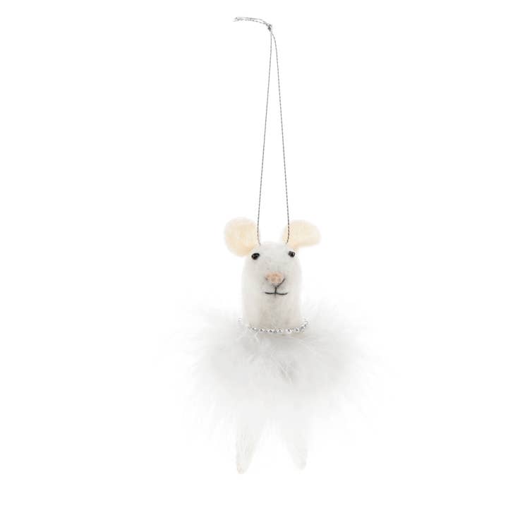 Felt mouse hanging decoration - White fluffy dress for wholesale by Rex B2B - UK