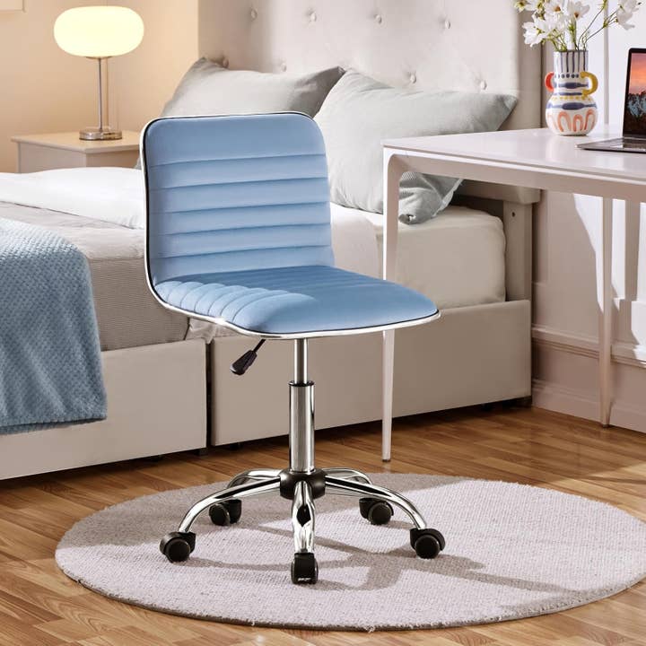 Elegant Blue Velvet Adjustable Swivel Vanity Chair for wholesale on Faire