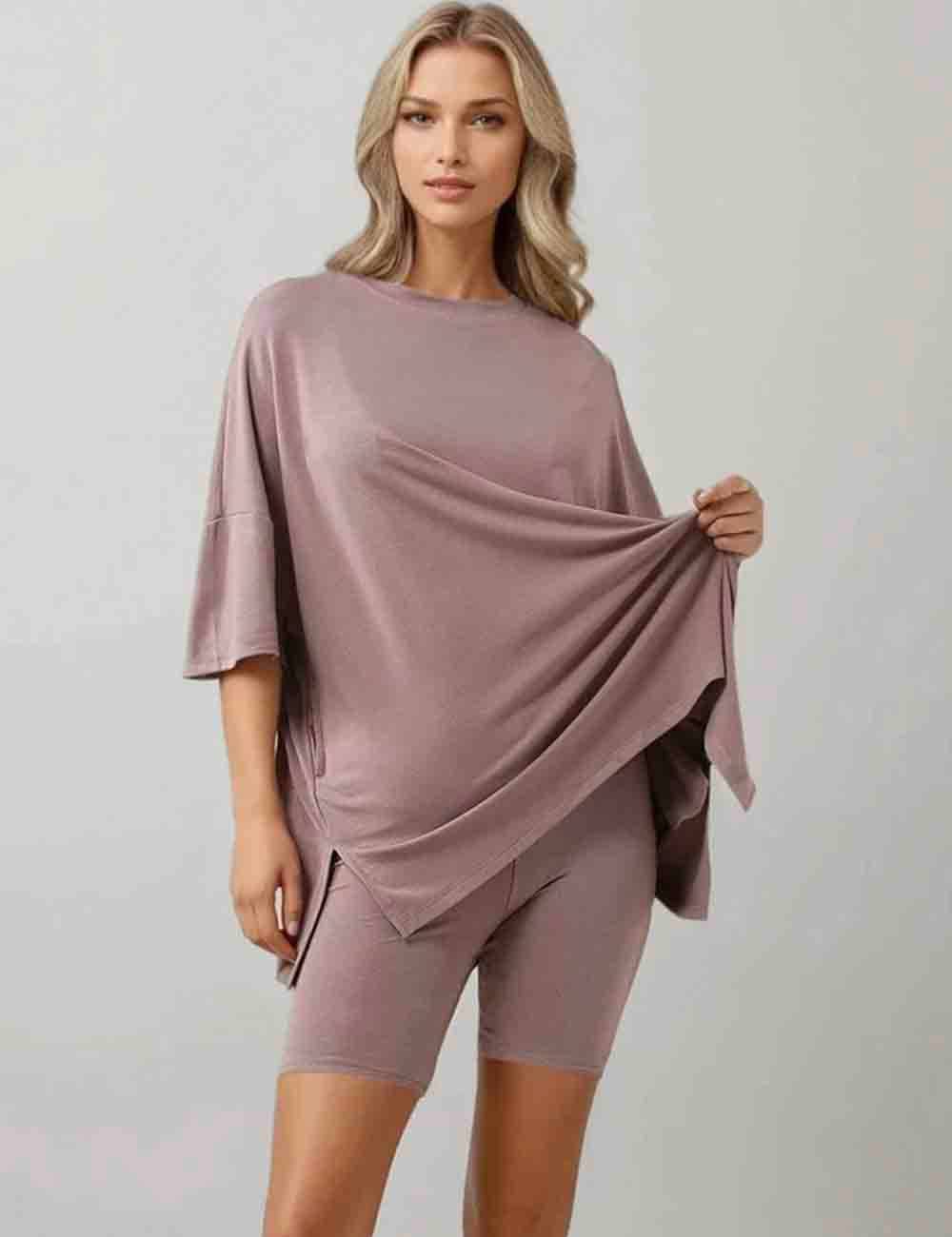 Sweetkama - Wholesale Lounge Set - Women's - Ladies Loose Top and Shorts 2PCS Casual Tee Set SKST2312928