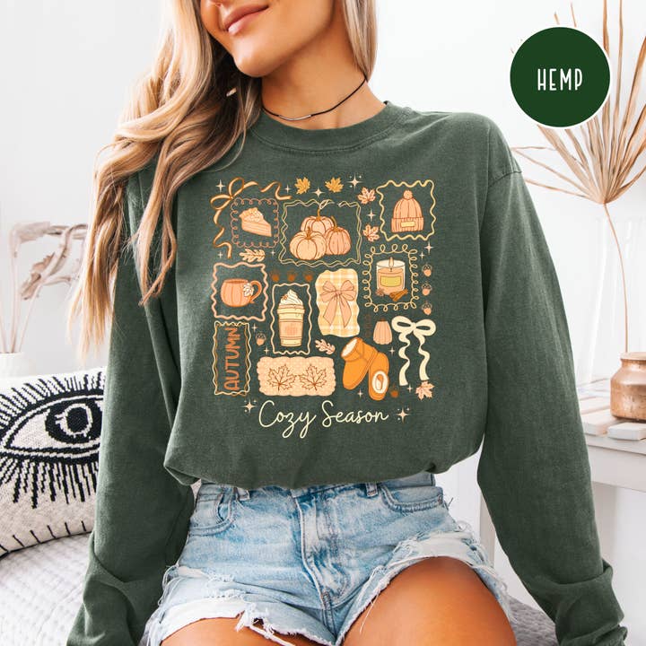 Cozy Season Autumn Long Sleeve Unisex Comfort Colors Fall Shirt for wholesale by CindyL Boutique