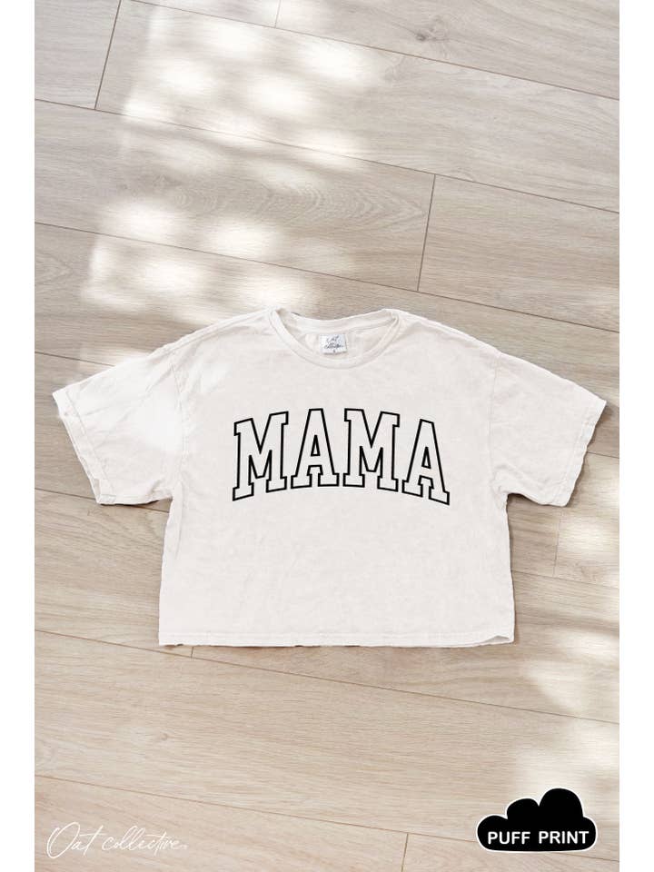 OAT COLLECTIVE - Wholesale Screen Printed T-Shirt - Women's - MAMA OUTLINE PUFF Cropped Mineral Graphic Top