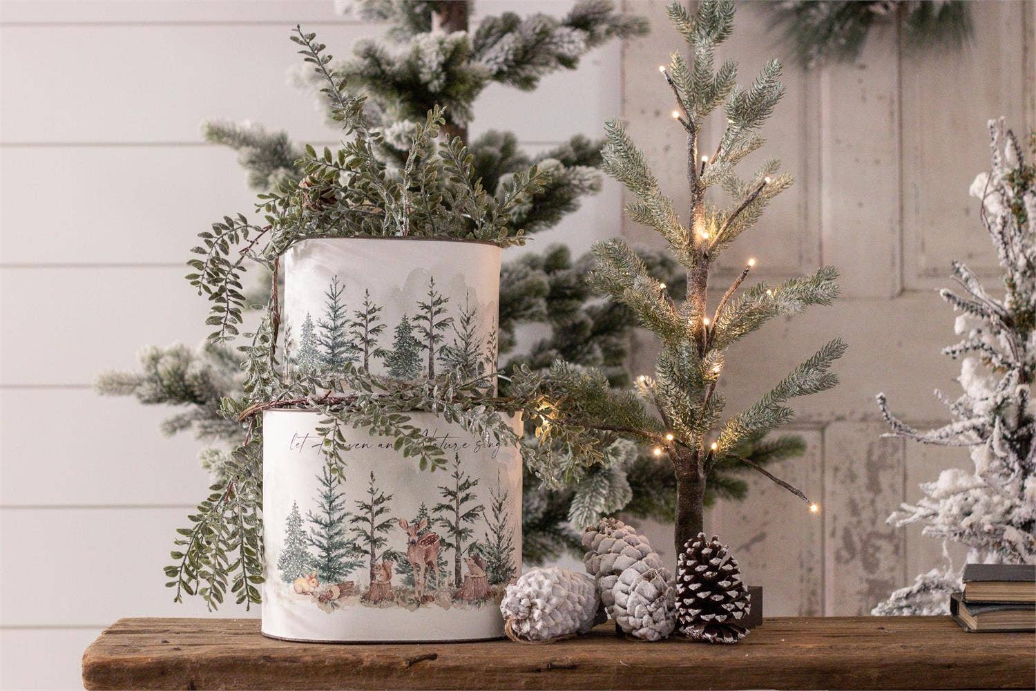 Audrey's Home & Gift – Vaso de plantas por atacado – Animais de Inverno em Latas de Floresta (Conjunto de 02)2