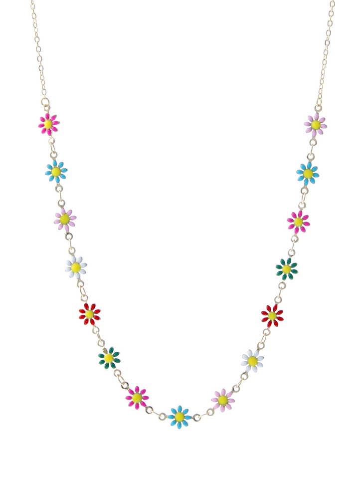 COLLIER CHAÎNE FLEUR MARGUERITE EN ÉMAIL pour la vente par Crossroads Accessories Inc