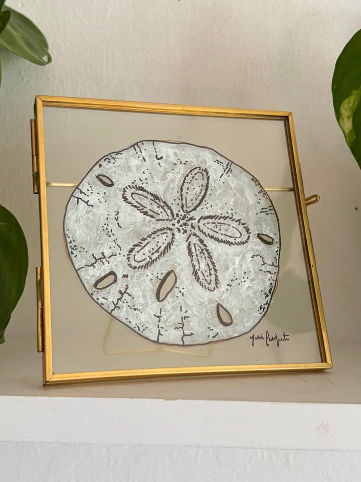 Håndmalet Sand Dollar Glasramme: Kysthjem Dekoration for engroshandel hos jcarp designs