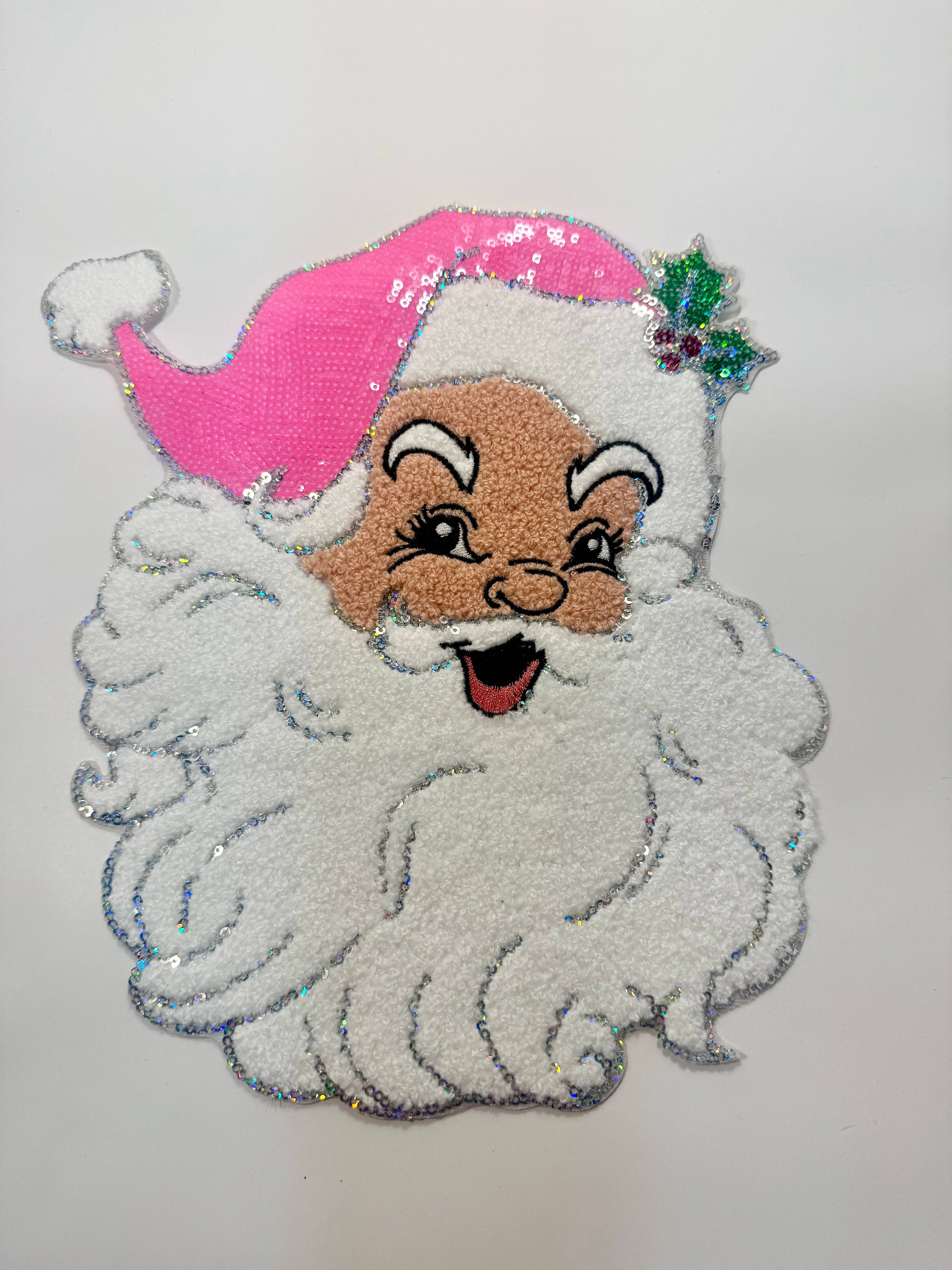 sequinandstiches - Wholesale Patch - Pink Sequin Santa Patch, 11 inch patch, Christmas Patch, Iron On Patch, Holiday Patch, DIY Patch, Sweatshirt Patch2