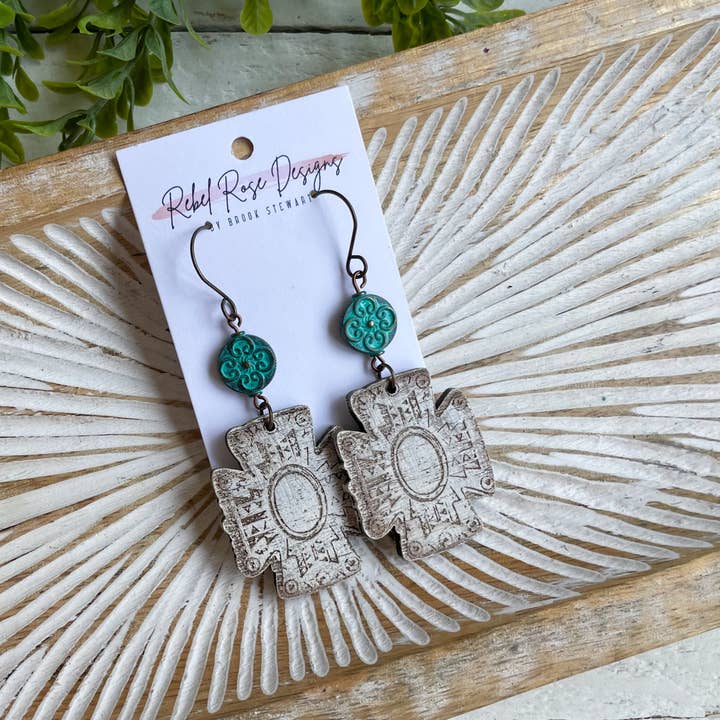 Western Concho Wood Earrings for wholesale by Rebel Rose Designs by Brook