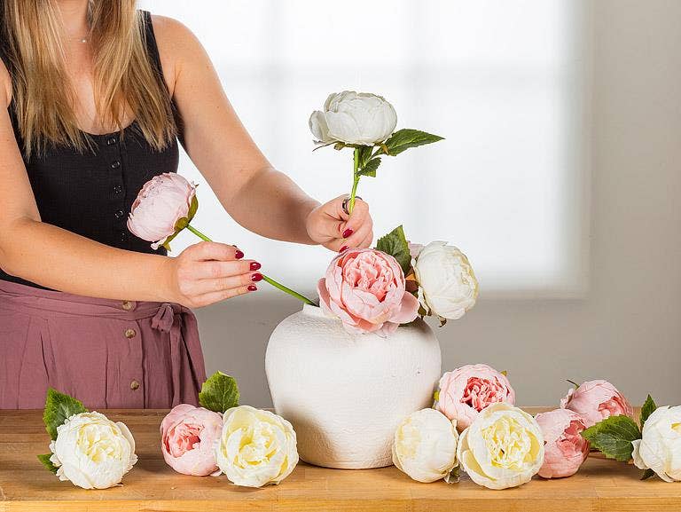 Abbott - Venta al por mayor Flores artificiales - Ramo completo de peonías - 10"H8