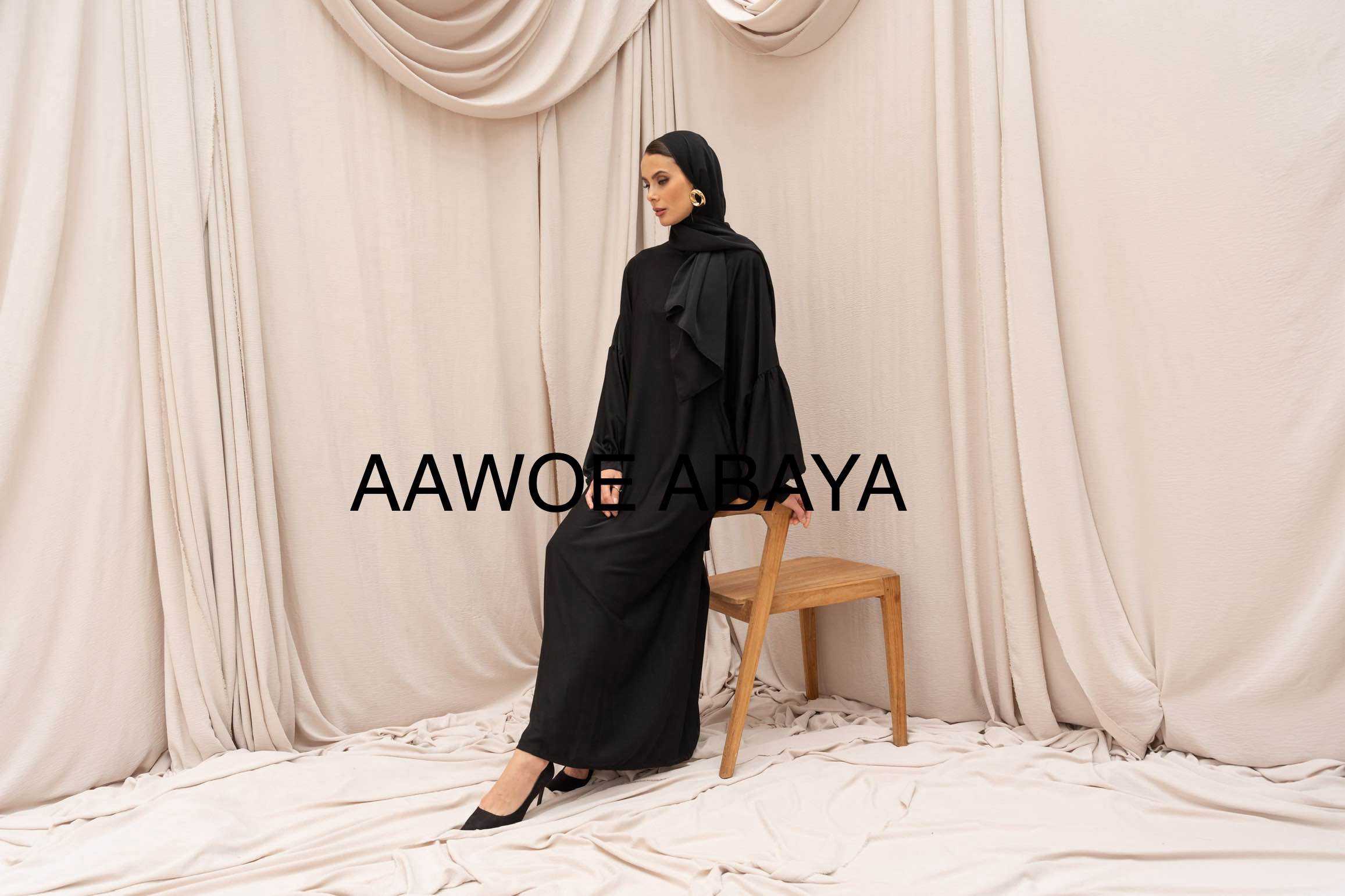 Aawoe Abaya - Wholesale Kaftan - Women's - Medina silk abaya with integrated veil -23331