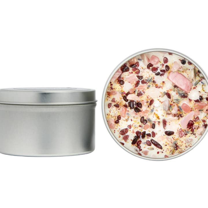 New Moon Beginnings - Wholesale Travel Candles - Crystals & Herb Energy Candles 8oz Tin Soy Candles Handmade34