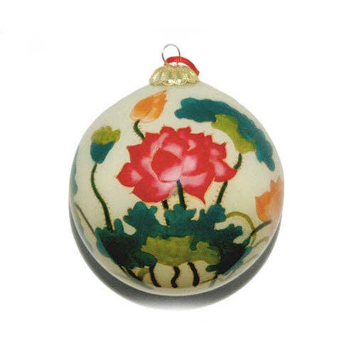 World Treasure Trading - Wholesale Ornament - Hand Painted Glass Ball, Lotus Flowers. #CO161