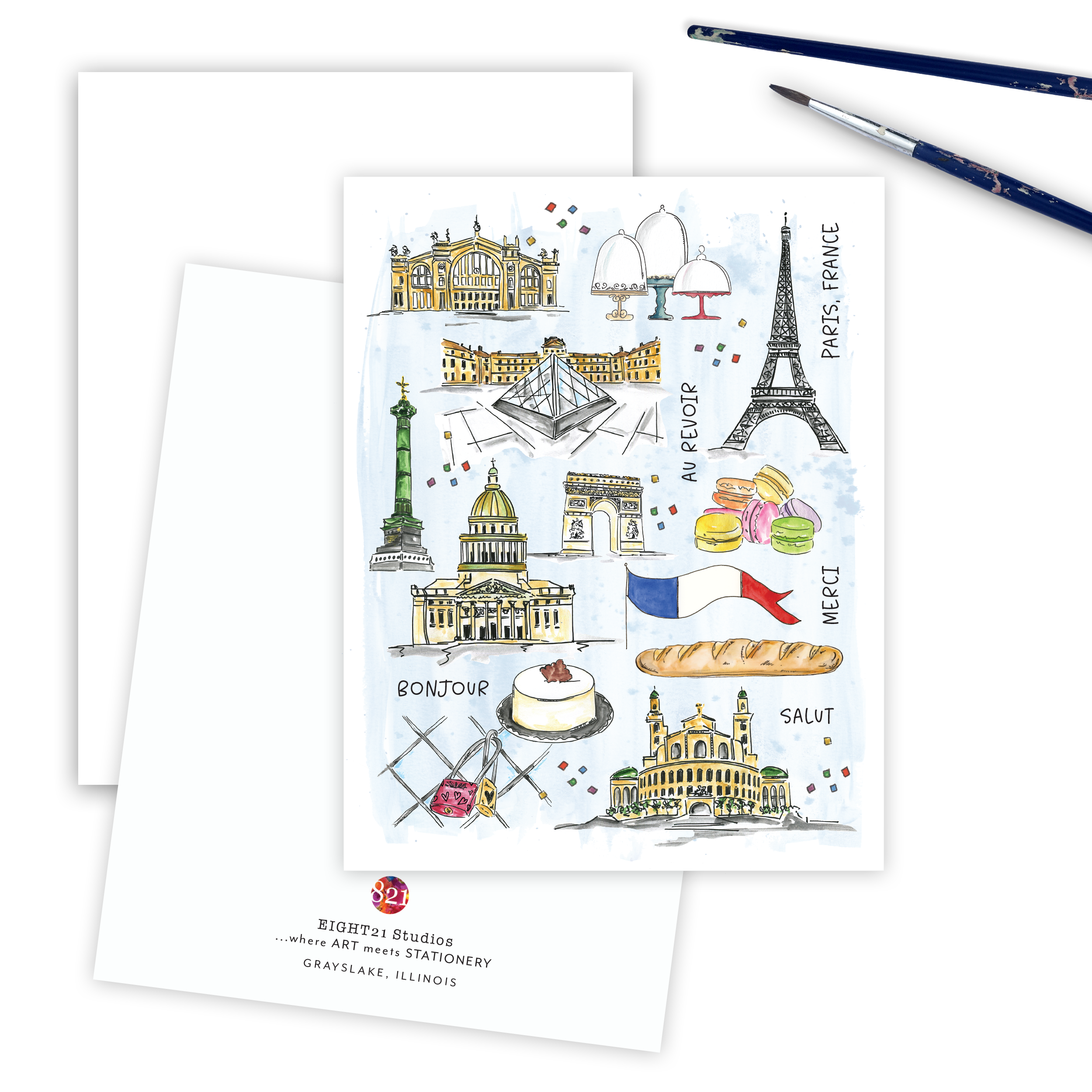Eight21 Studios + Unique Greeting Cards, Art and Stationery - Wholesale Everyday Greeting Card - Paris Theme French Card, Parisian Travel Lover, Eiffel Tower2
