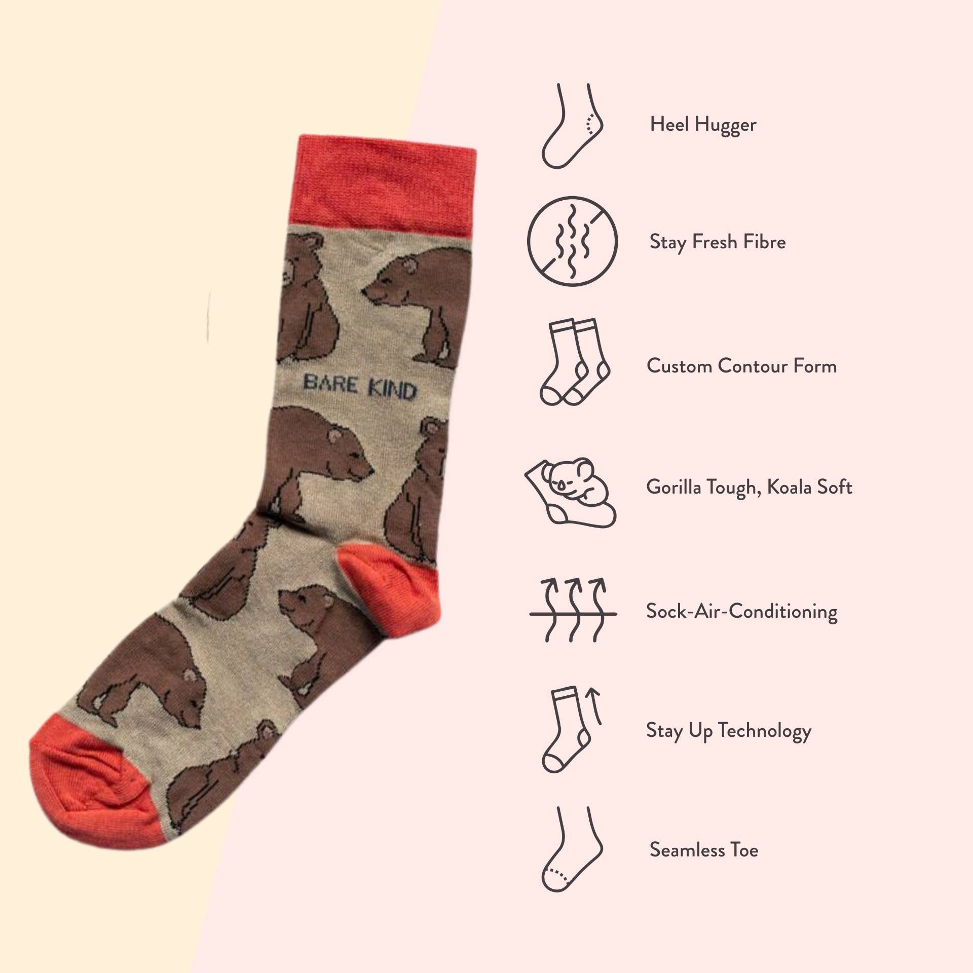 Bare Kind Socks - Vendita all'ingrosso Calzini - Unisex - Calzini Himalayan Bear | Calzini in bambù | Calzini marroni6