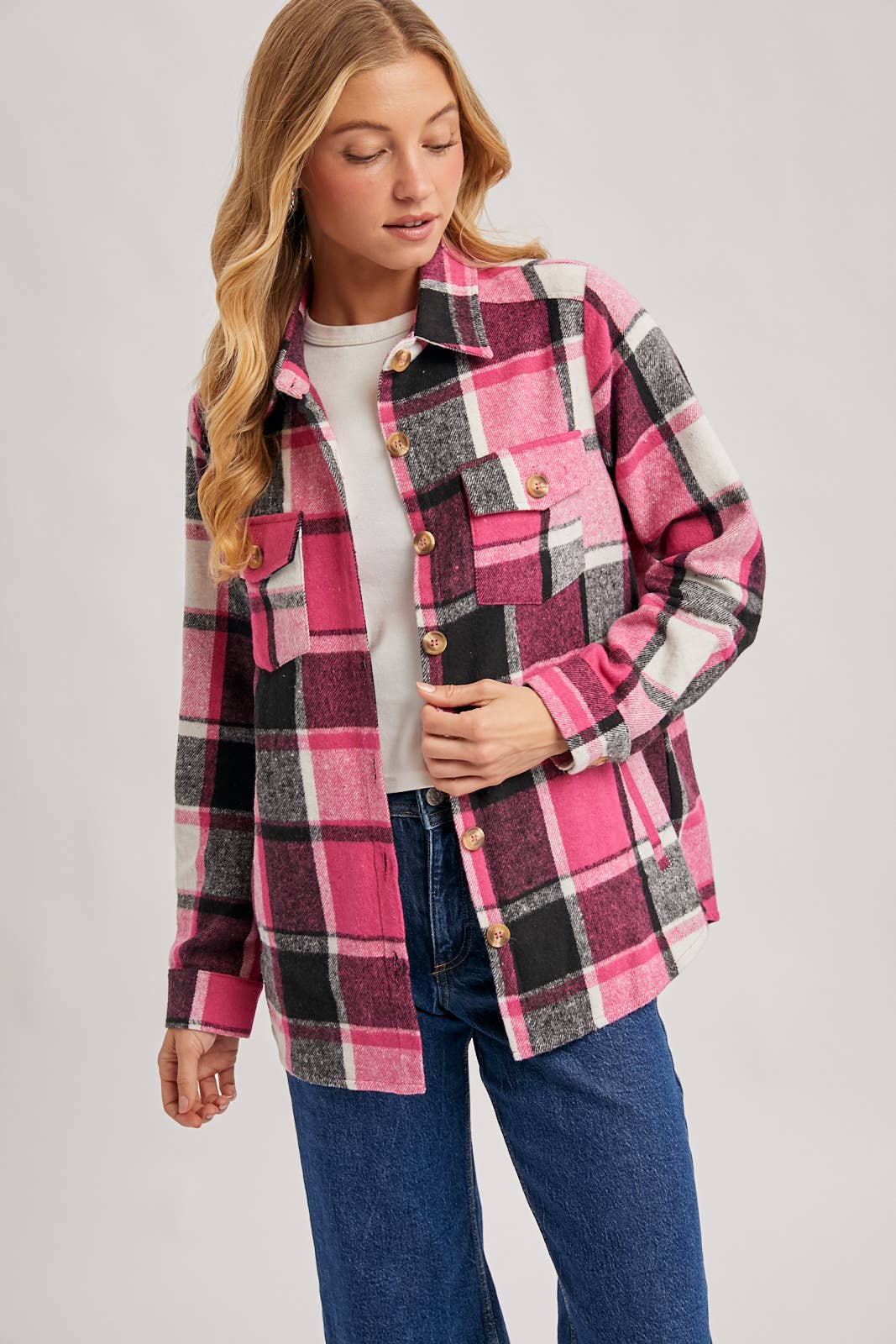 Bluivy - Wholesale Shirt Jacket/Shacket - Women's - FLANNEL PLAID SHACKET WITH POCKETS13