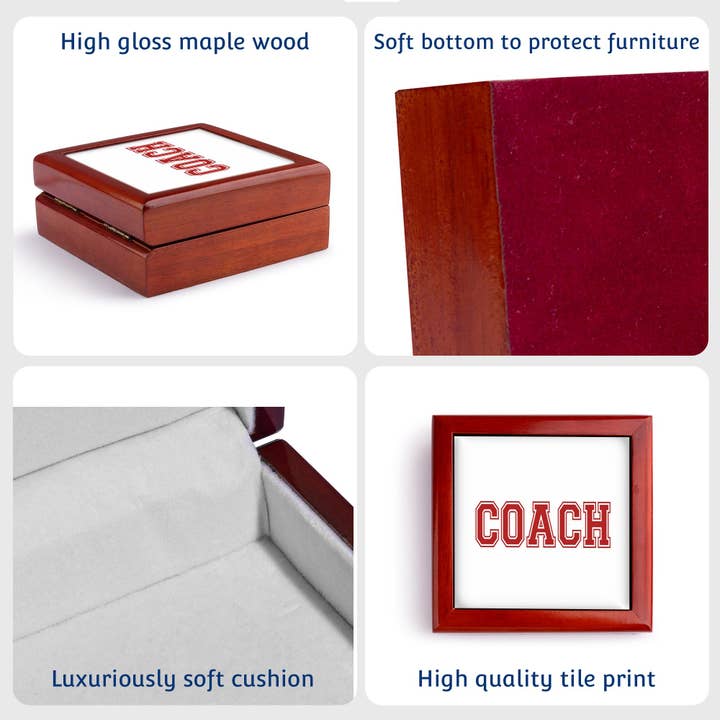 3dRose - Wholesale Jewelry Box/Organizer - 3dRose, Coach in red text - college font - PE class - Phys Ed Physical Education sports teacher in school , Jewelry Box6