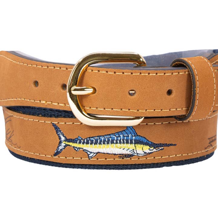 Zep-Pro - Wholesale Belt - Men's - Marlin Embroidered Nubuck Tan Leather Belt.1