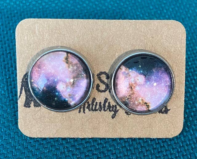 SMA Artistry Creations - Wholesale Stud/Post Earrings - 12mm Galaxy design glass cabochon stud earrings33