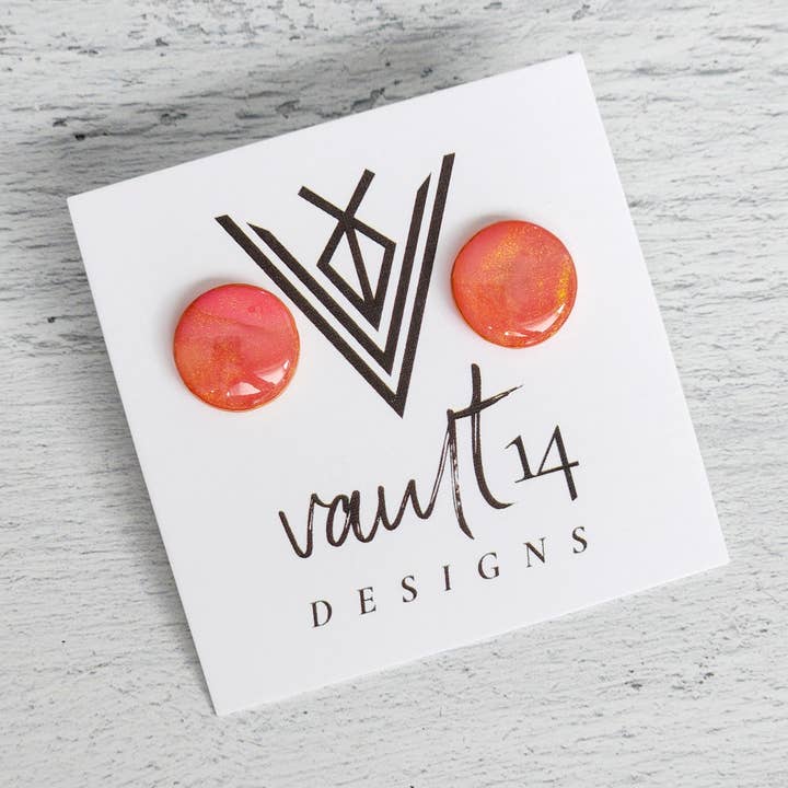 Iridescent Pink Circle Stud Earrings for wholesale by Vault 14 Designs, LLC