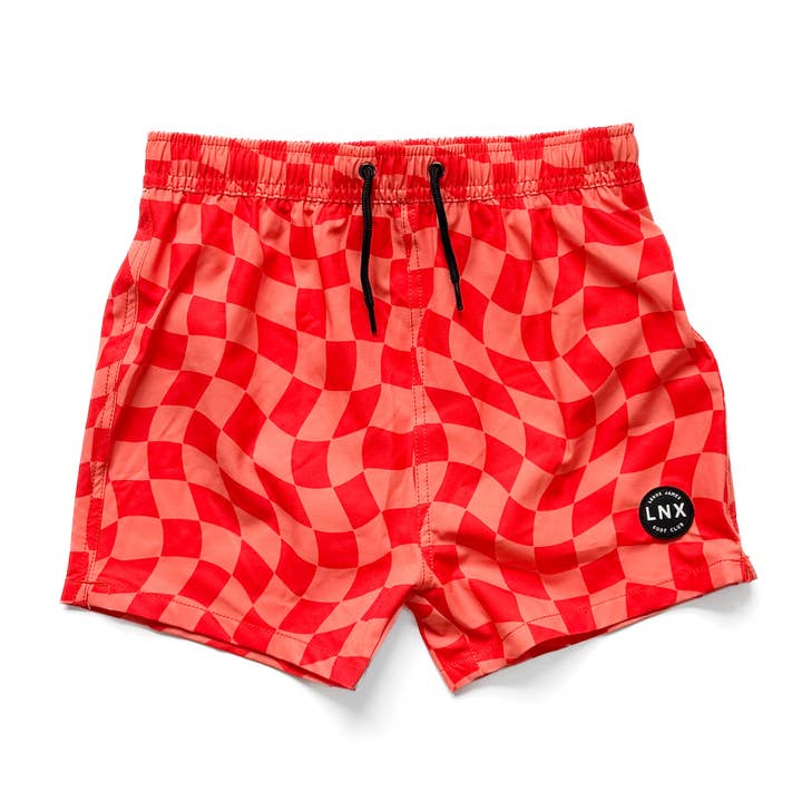 SHORT DE BAIN - DAMIERS ONDULÉS - ORANGE pour la vente par LENOX JAMES