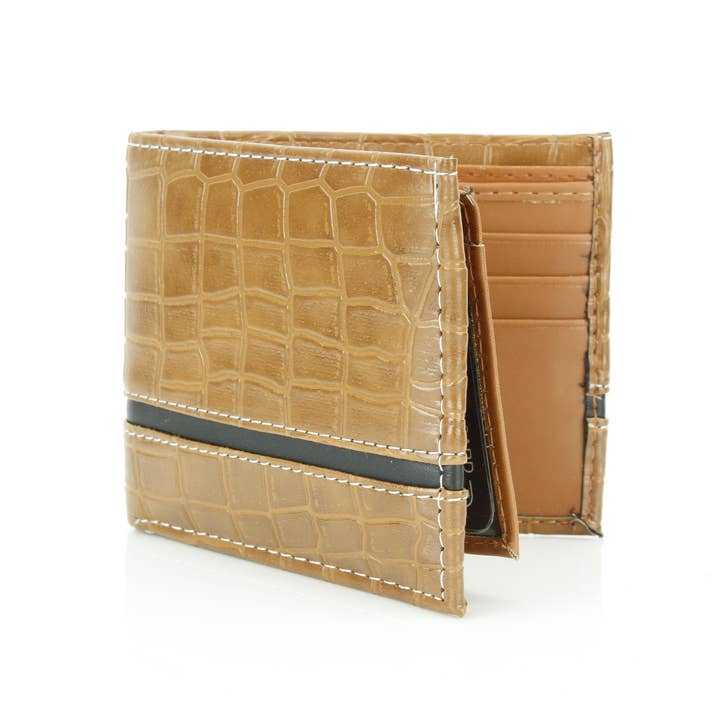 Leather Impressions Inc - Wholesale Wallet - Men's - Crocodile Embossed Vegan Wallet with Solid Band VL 90411