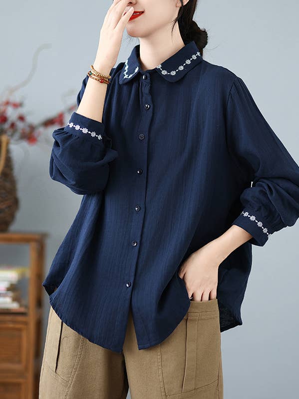 Camisas Retro Bordadas Confortáveis 100% Algodão Top por atacado de Whisper Mint