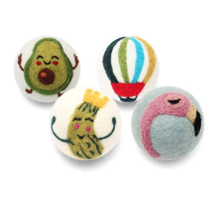 Ethical Global - Wholesale Dryer Balls - Avocado, Flamingo, Hot Air Balloon, Pickle Wool Dryer Balls