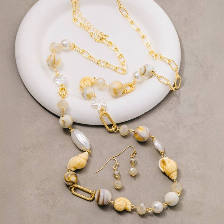 Seashell Beaded Charm Necklace Set for wholesale by The Looks by Fame Accessories