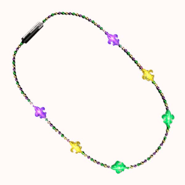 Blinkee.com, LLC - Wholesale Beaded/Pearl Necklace - Flashing Fleur de Lis Mardi Gras Beaded Necklace