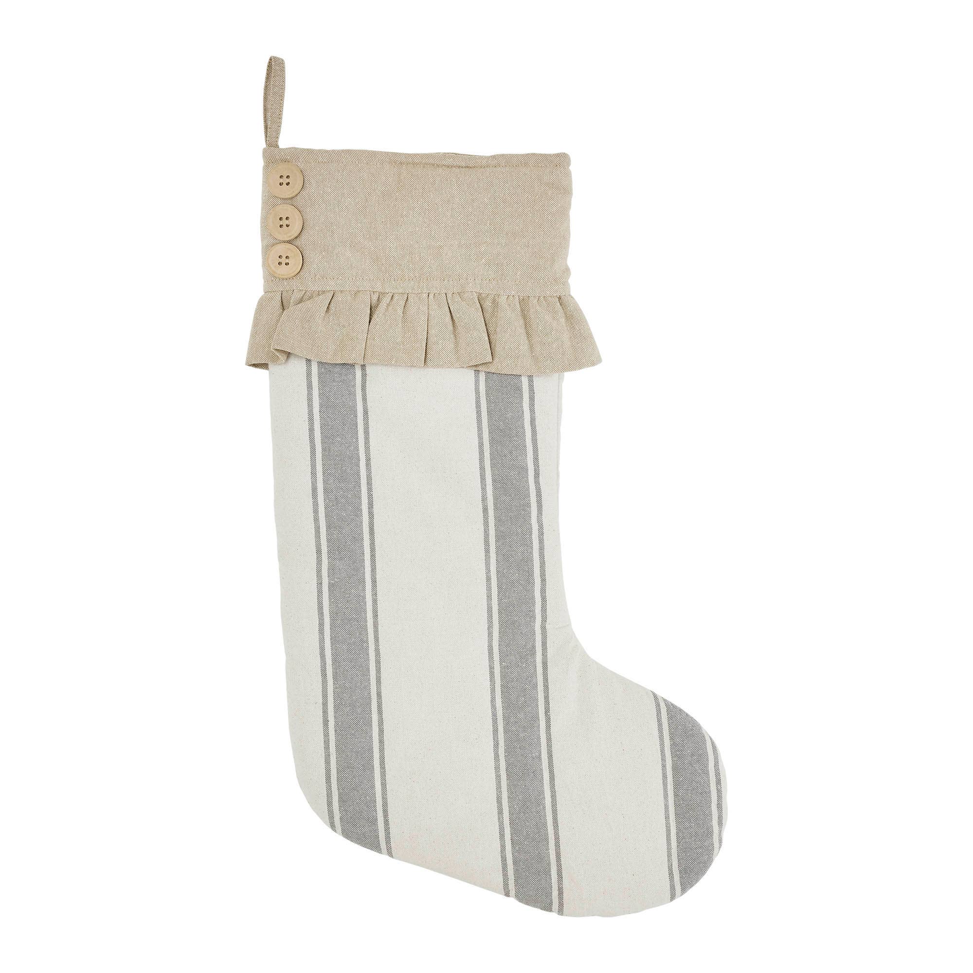 VHC Brands - Wholesale Holiday Stocking - Grace Grain Sack Stripe Ruffled Stocking 12x201