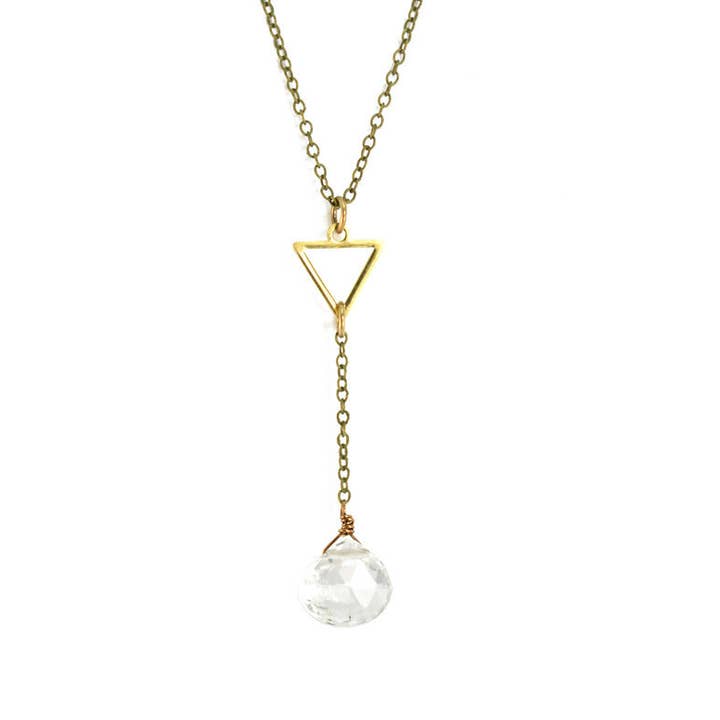 Clear Quartz Triangle Chain Drop Necklace for wholesale by Edgy Petal Jewelry