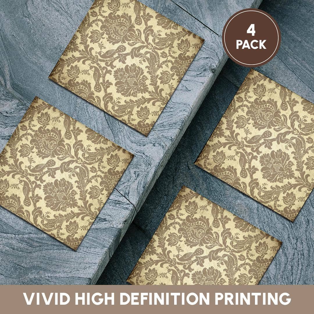 3dRose - Vente Sous-verre - 3dRose, Image élégante d'une image vintage de motif damassé doré, sous-verre5