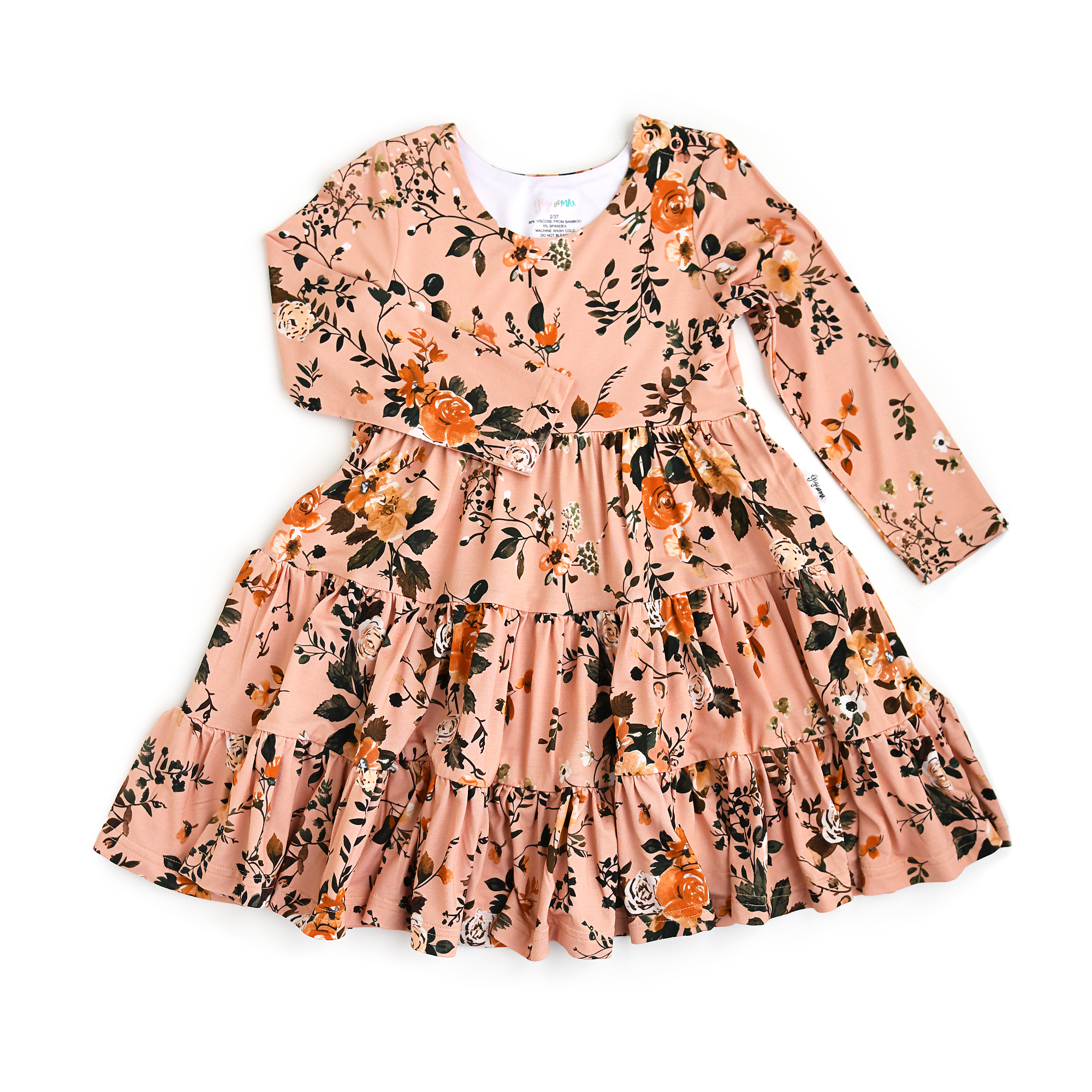 Gigi and Max – Vestido - Crianças por atacado – Vestido Flora Rosa Claro SWING de Bambu Floral em Camadas0