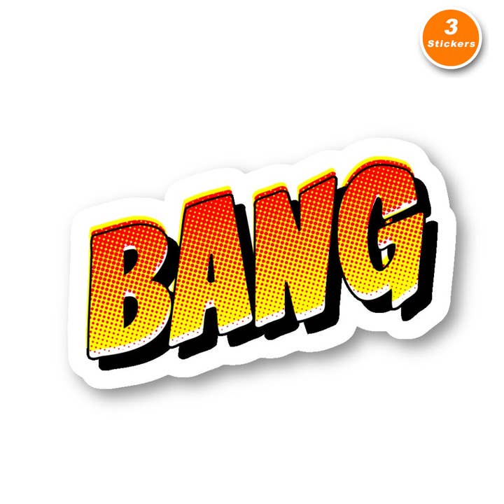 Bang Serietidningskonst 3-pack - Set med 2,5, 3 och 4 tums vinylklistermärken för laptop - Serietidningskonst för laptop, telefon, vattenflaska, bil och mer dekaler (3-pack) för wholesale av FunPopStickers