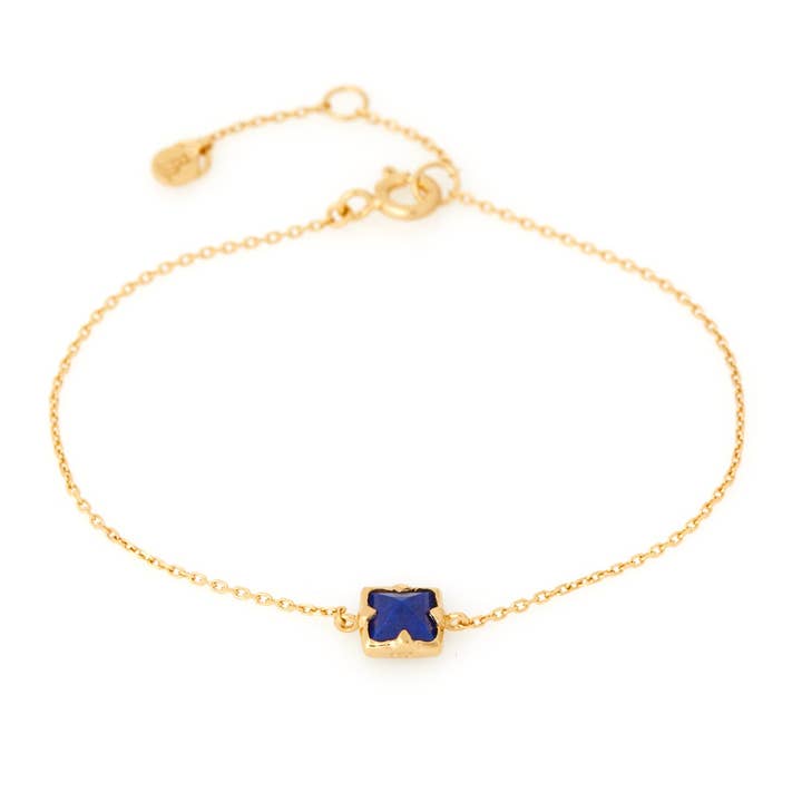 Firkantet blåt lapis lazuli armbånd, 925 forgyldt sølv, 15+3 cm for engroshandel hos OPALOOK France