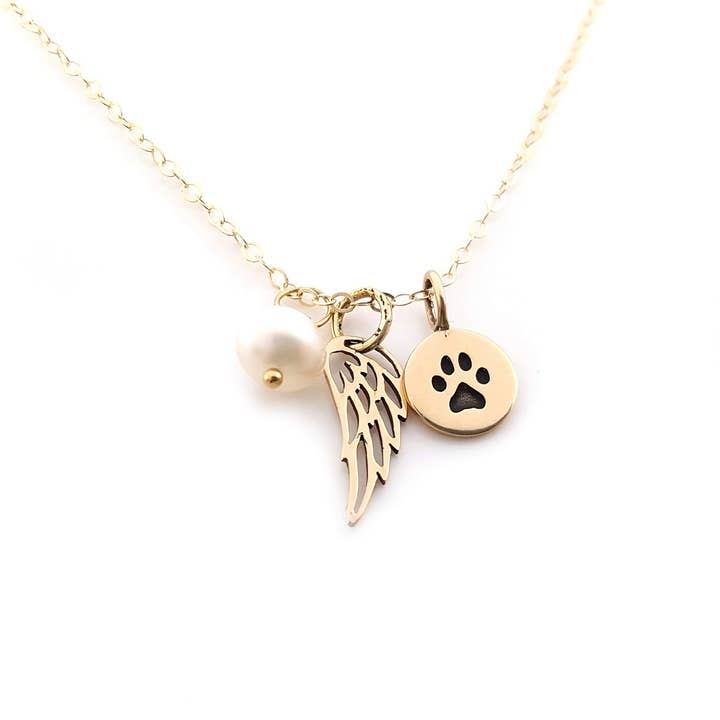 Paw Print Dog Angel Wing Memorial Necklace for wholesale by CY Design Studio