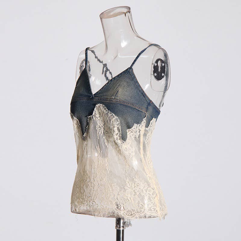 Multi Colored SET8-1 Sexy Lace Suspender Top & Denim Shorts Set for wholesale on Faire6