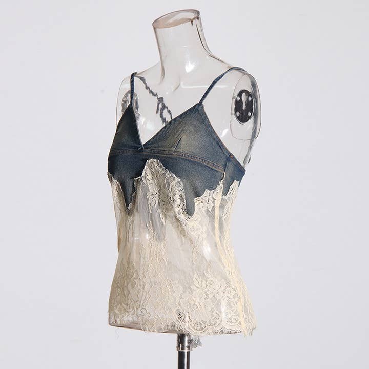 Multi Colored SET8-1 Sexy Lace Suspender Top & Denim Shorts Set for wholesale on Faire6