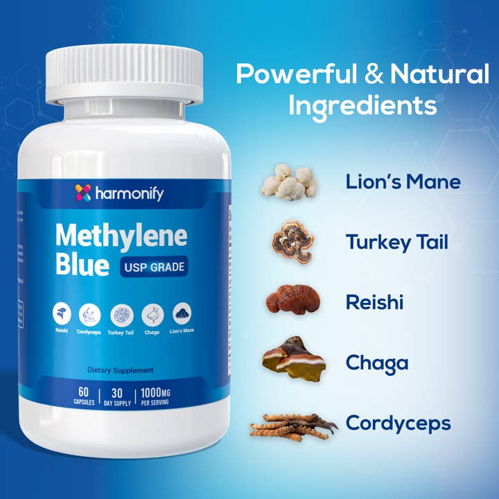 HARMONIFY - Wholesale Oral Supplement/Vitamin - Methylene Blue Capsules 1000 mg with Mushrooms, USP Grade