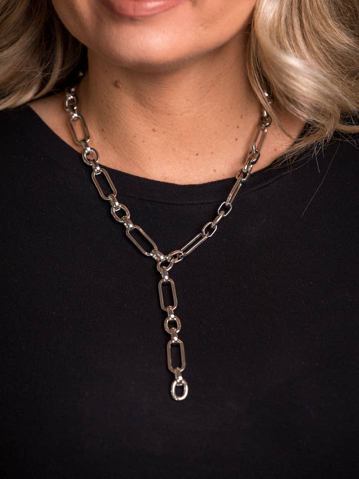 17" Silver Chunky Chain Y Necklace for wholesale by West & Co.