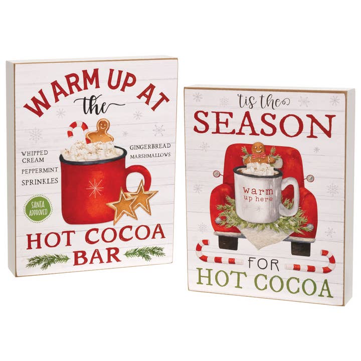 Dit is het seizoen voor Hot Cocoa Box Sign, 2 stuks voor wholesale door CWI Gifts