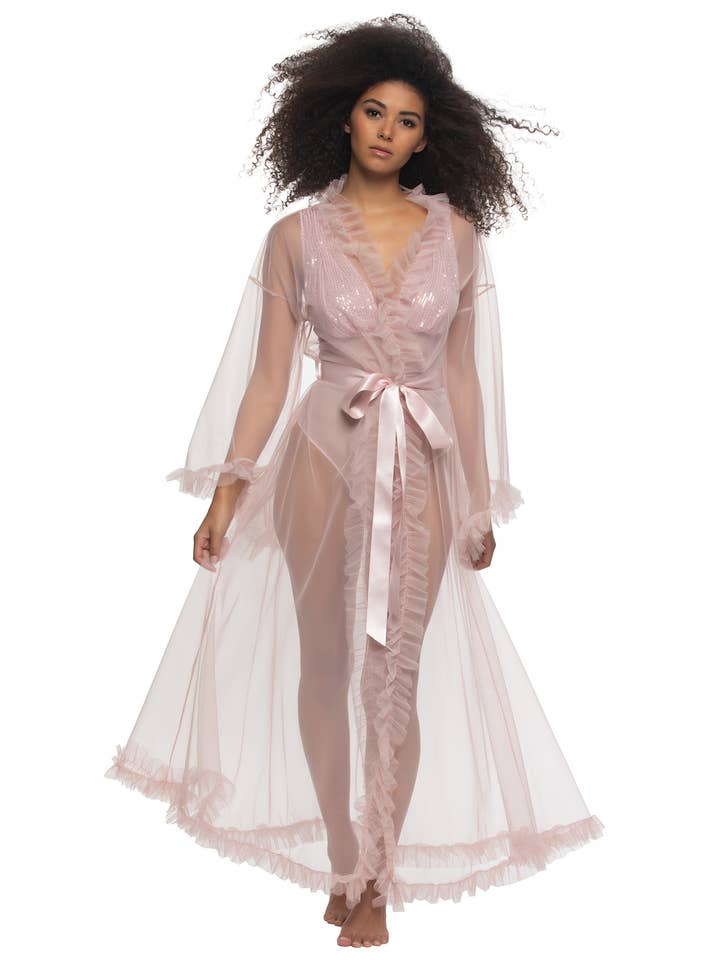 Veil Tulle Ruffle Peignoir Robe - Lotus for wholesale by Felina