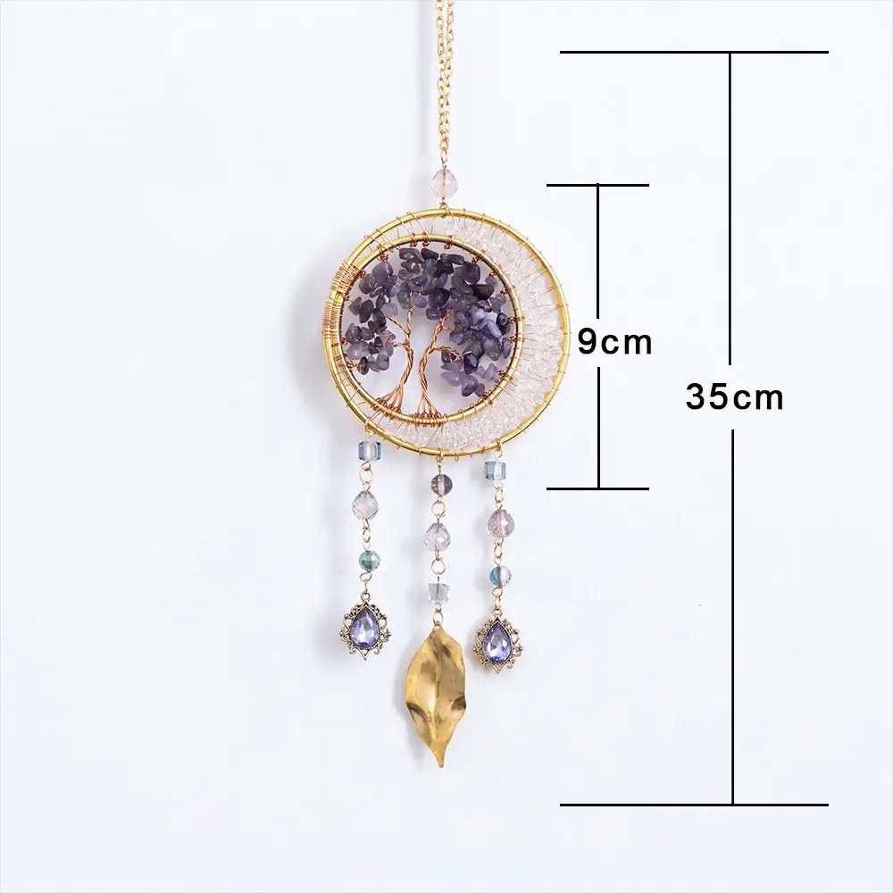 Crystolver (We Cover All Import Fees) - Vente Pompons décoratifs/décorations murales - Suspension Arbre de Vie en Améthyste avec Perles4