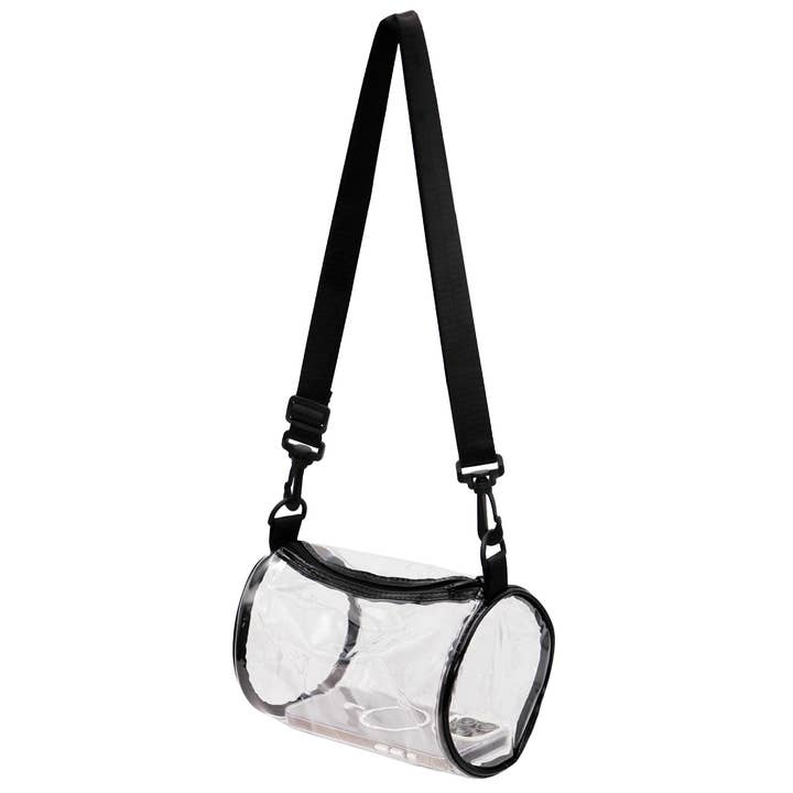 Cap Zone - Wholesale Crossbody Bag - Women's - Transparent Clear PVC Duffel Crossbody Barrel Bag