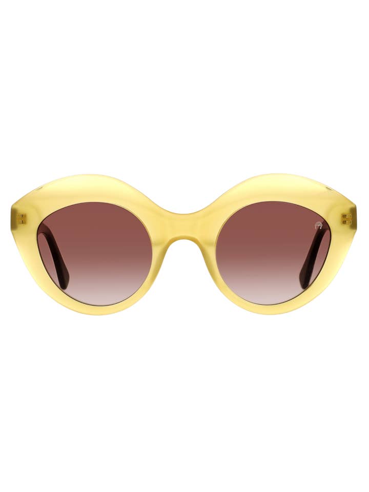 Mustard cat-eye trend glasses with leaf print for wholesale by Dolores Promesas