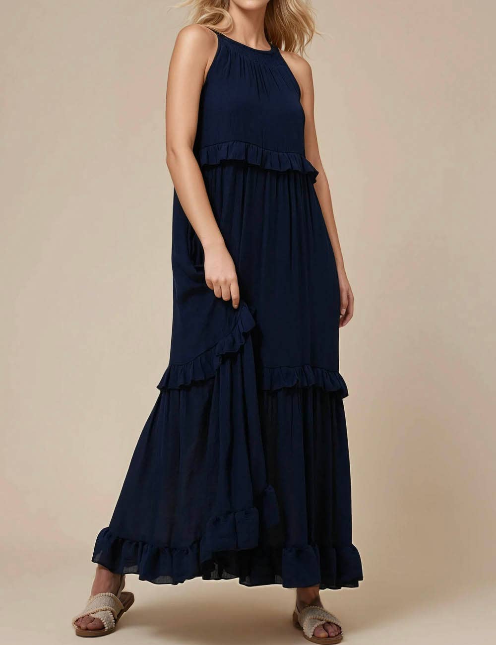 Sweetkama - Vendita all'ingrosso Vestito - Donna - Maxi abito quotidiano da donna con scollo tondo in boemia SKD2311921