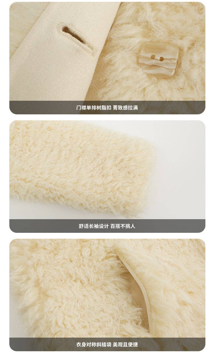 Beige Fuskinn Shearling-kappa Mysig Chic Stil för wholesale på Faire6