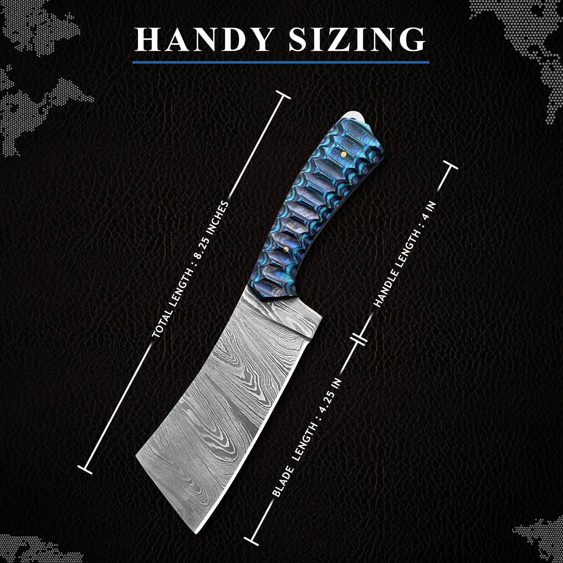 FH KNIVES - Wholesale Pocket Knife/Holder - 8.25' Handmade damascus Cleaver knife with leather sheath  2